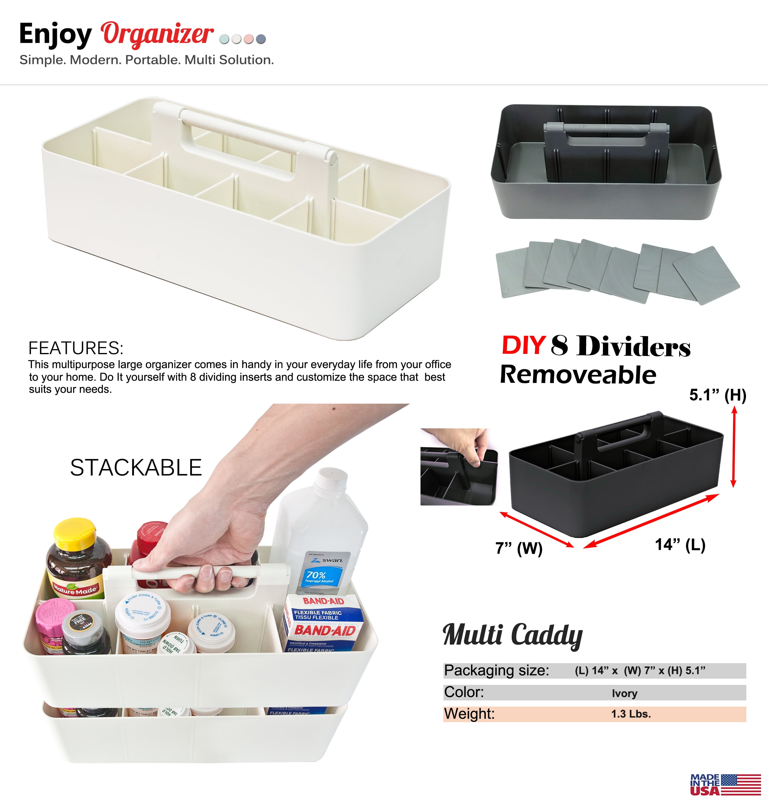 Enjoy Plastic 8-Compartment Desktop Organizer, Off-White, 10 Count, 1 Pack