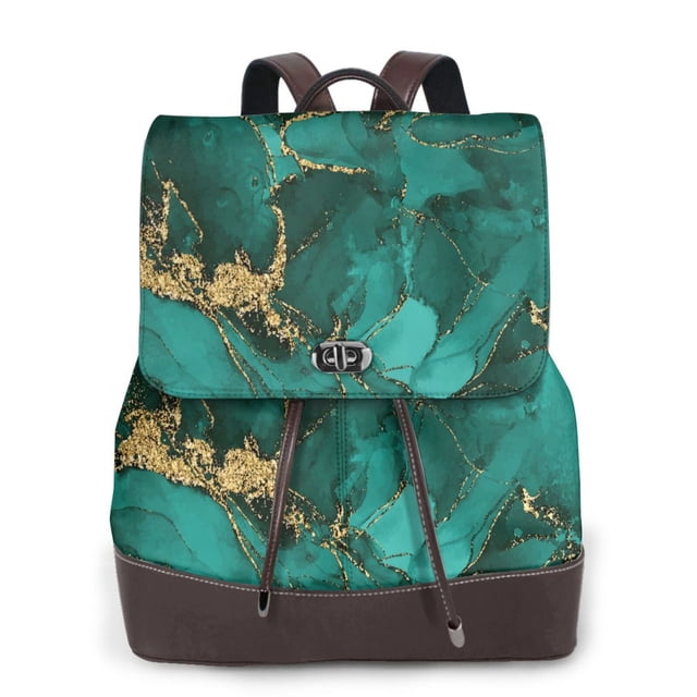 Fotbe Green Gold Glitter Mochila Bolso con Estampado para Mujer, Mochila Antirrobo de Nylon Impermeable, Bolsa Ligera de Hombro