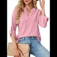 thumbnail image 3 of Blusas Elegantes e Informales para Mujer, Camisetas de 3/4 con Cuello en V y Mangas Enrollables. Rosa M, 3 of 10