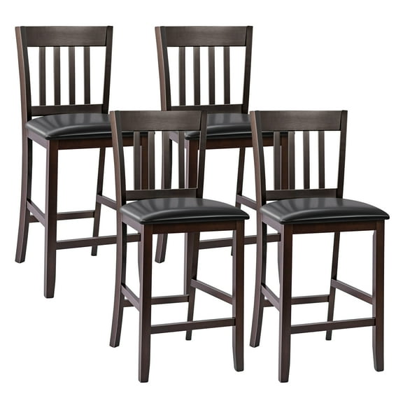 Topbuy Set of 4 Bar Stools Counter Height Pub Chairs w/ PU Leather Seat&Rubber Wood Legs