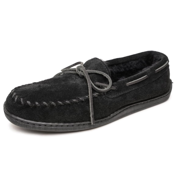 Minnetonka Mens Sheepskin Hardsole Moccasin, Black, Size 12