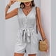 thumbnail image 3 of Mono sin mangas con cuello en V y cinturón para atar en la cintura para mujer - Mono informal para vacaciones - Conjunto de rayas para primavera y verano - Tallas S-XL, 3 of 7