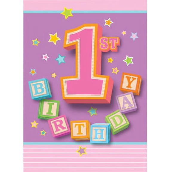 1st Birthday Blocks Girl Invitations