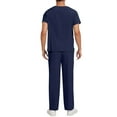 thumbnail image 3 of Domuza Mens Scrubs Set Relaxed Fit Short Sleeve V-Neck Solid Color Top & Straight Leg Pants Stretch Comfort Soft Carer Set with Pockets Dark Blue L, 3 of 3