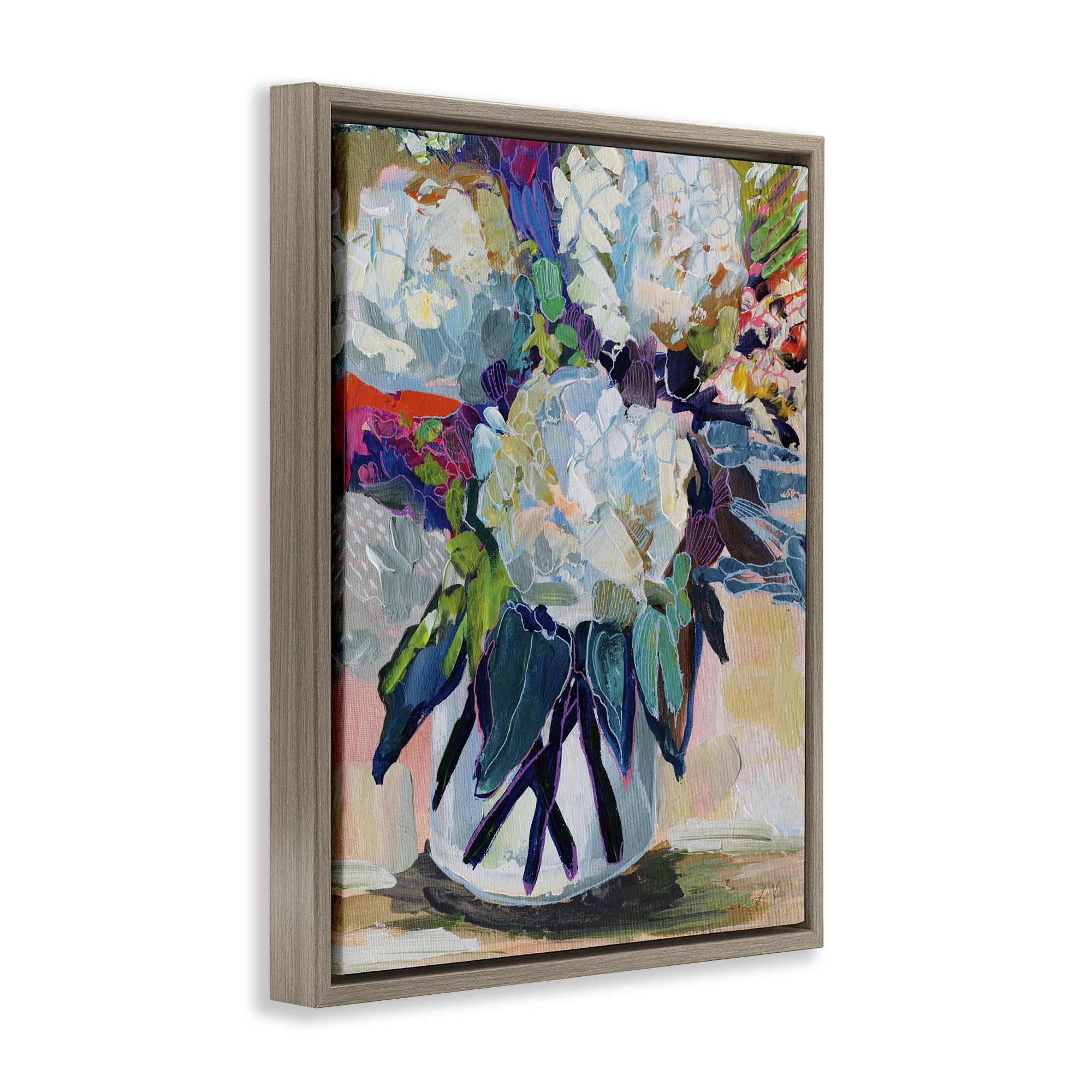 Stupell Industries Summer Blooming Bouquet Plants & Flowers Painting Brown Floater Framed Canvas Art Print Wall Art, 25 x 31