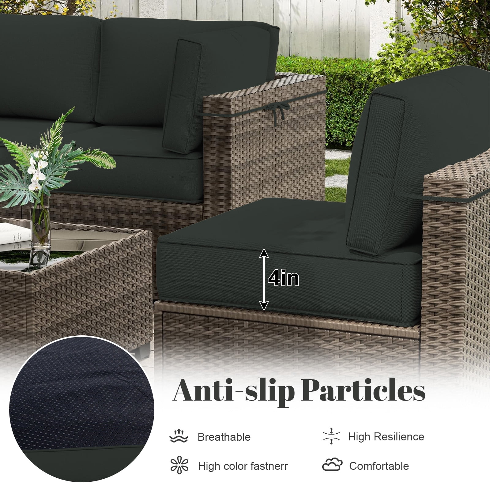HONEY HOME 14 Piece Patio sectional cushions relacement set, 4" Outdoor Furniture Couch Cushion Fits 6-Seat Sectional Rattan Conversation Set, Waterproof, Fade-Resist