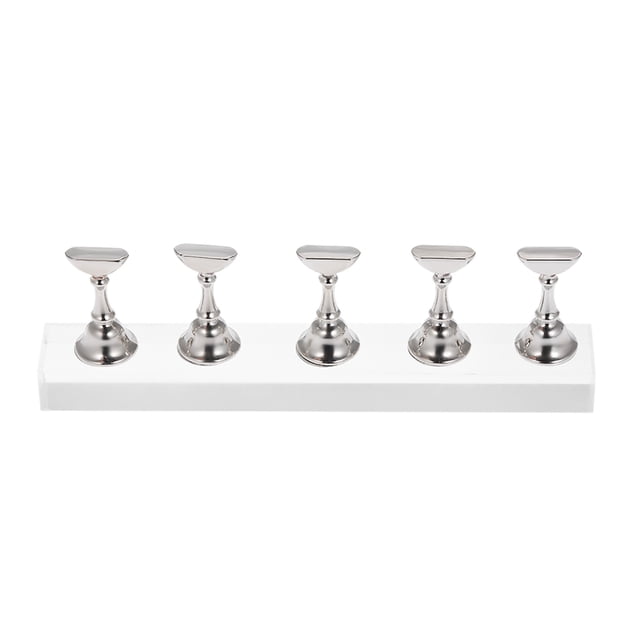 Base magnética para práctica de uñas con soporte acrílico transparente, ideal para manicura y diseño de uñas, color plata.