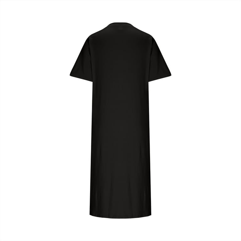 Casual T Shirt Dress for Women Round Neck Side Tie Knot Split Hem Loose Fit  Summer Solid Knee Length Ruched Dress - Walmart.com