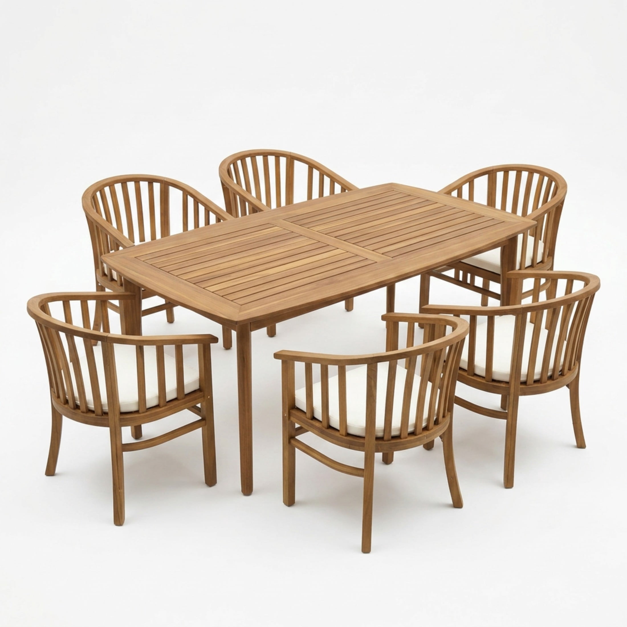 Christopher Knight Home 7-Piece Farmhouse Outdoor Dining Set, Acacia Wood Frame with Cushions, Teak