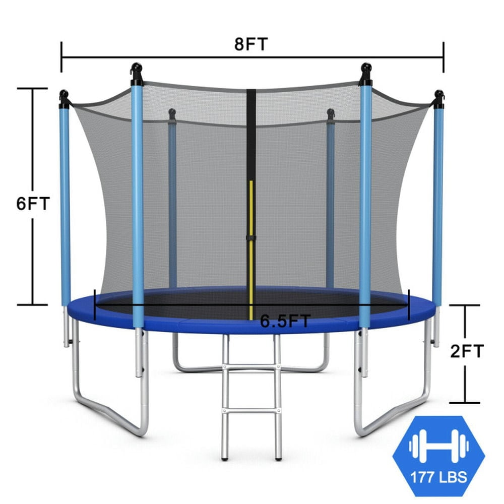 Demifill Outdoor Trampoline with Safety Closure Net, 8 Feet Trampoline with Thickened and Steady Frame, Blue