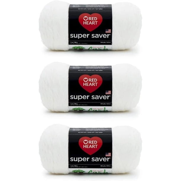 Red Heart Super Saver - Hilo blanco suave - Paquete de 3 unidades de 198 g/7 oz - Acrílico - 4 Medianos (Peinado) - 364 yardas - Tejer/Crochet