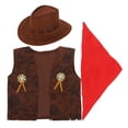 thumbnail image 2 of BRIGHTFUFU Disfraz de vaquero para niños, conjunto de chaleco, sombrero y bandana para Halloween, fiesta de disfraces, cosplay, marrón, 115-130 M, 2 of 7