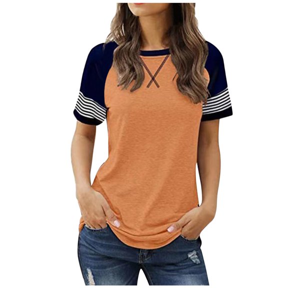 Summer Tops for Women Running Shirt Women Oversized Tee Shirt Loose Fit Womens Top Active Womens Tops Tee Graphic Set Trashier Shirts for Short Sleeve Long Sleeve Polyester T Orange M