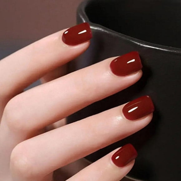 ZOUBAOQ 24Pcs/Set Burgundy Press On Nails Art Valentines Day Bow Dot Diamonds Wearable False Nails Removable Reusable Almond Nail Fake