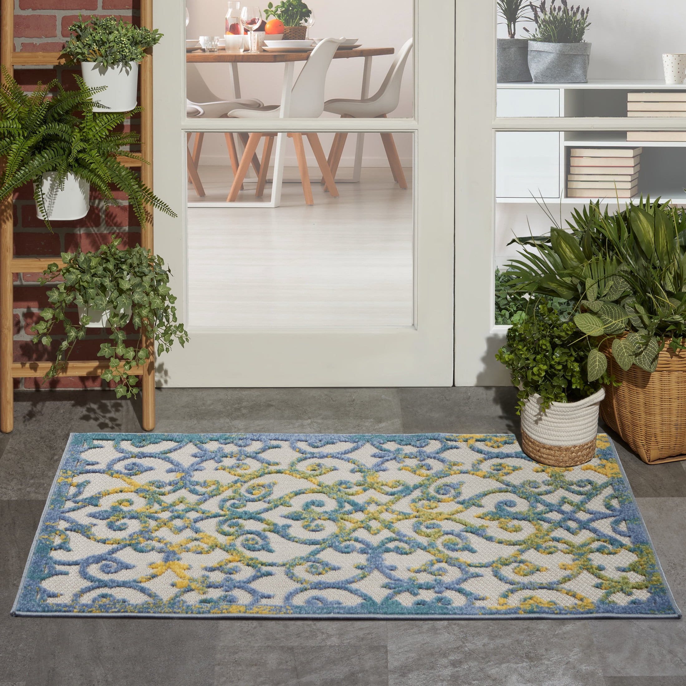 Nourison Aloha 2' x 3' Ivory Blue Outdoor Rug