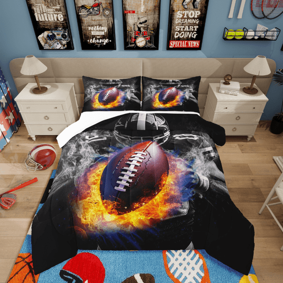 Castle Fairy Boys Sport Football 2pcs Bedding Comforter Set,Abstract Gradient Twin Comforter Sets,Ball Gamer Breathable Bedding Set,Ultra Soft Home Decor
