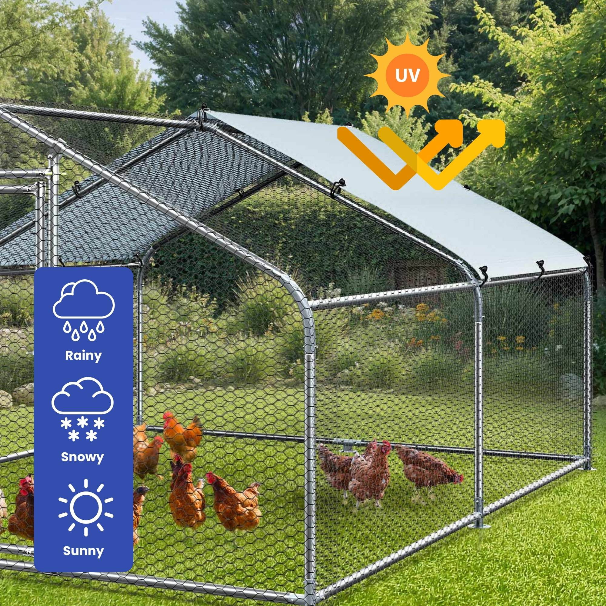 Uforic Chicken Run Coop 12.7 x 9.8 x 6.4 FT Large Metal Chicken Coop, Walk-in Hen Cage, Outdoor Poultry Cage with Waterproof Cover and Wire Mesh for Backyard,Outdoor Farm Use