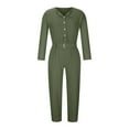 thumbnail image 5 of Women's Spring Fall Jumpsuits Casual Dressy One Piece Outfits V Neck Long Sleeve Belt Pockets Long Pants Romper Army Green XL, 5 of 7
