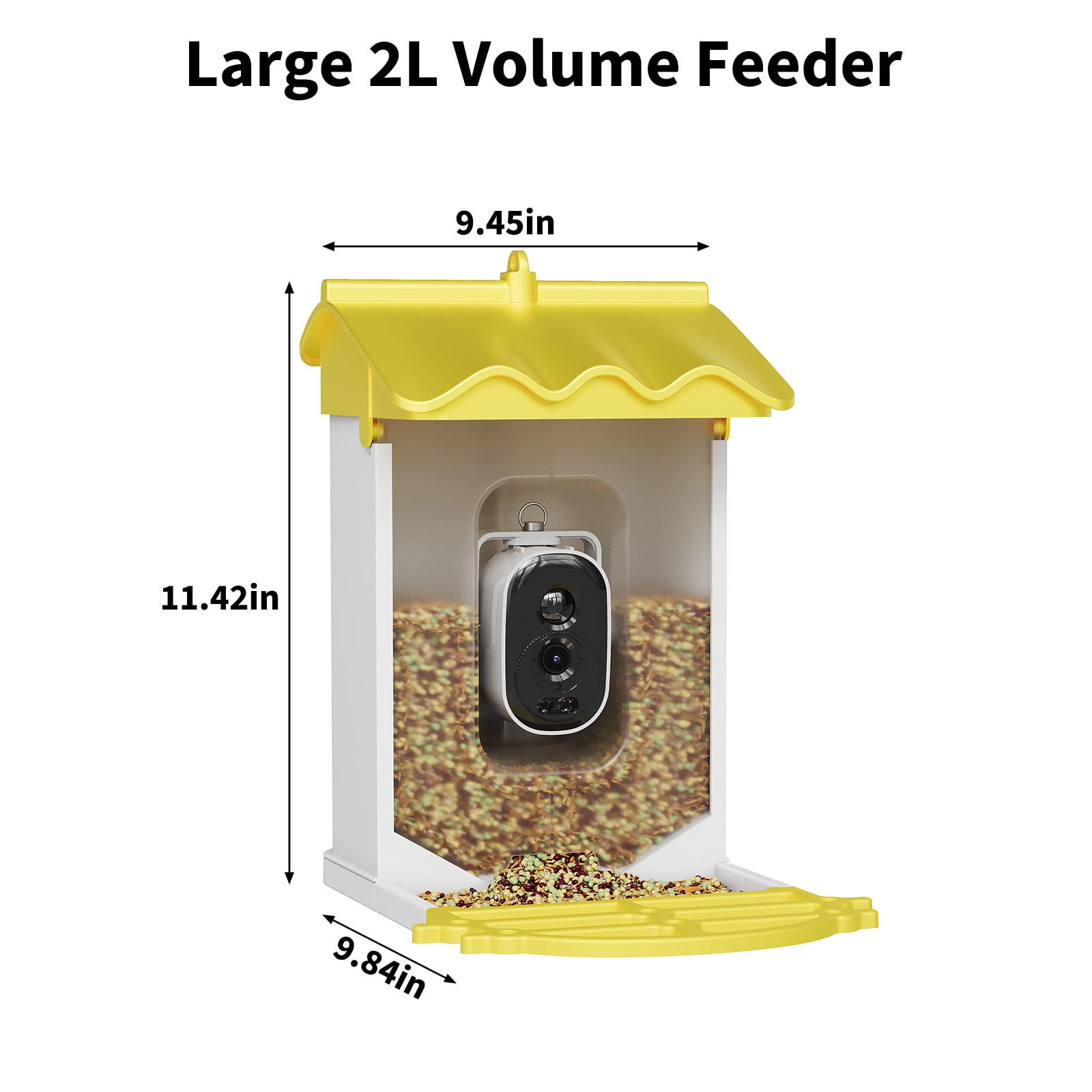 Solar-Powered Smart Bird Feeder with 4K Camera, AI Bird Recognition, Night Vision, App Alerts, Auto Recording, Squirrel Proof, Outdoor Wildlife Monitor, Yellow