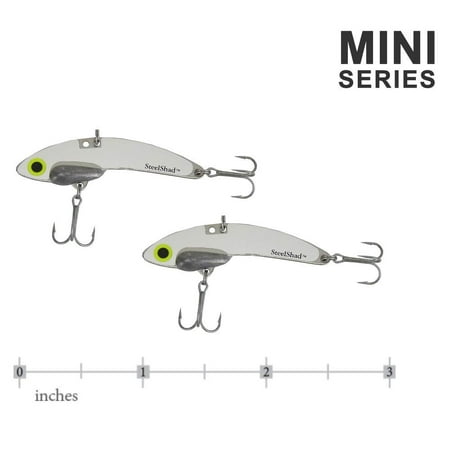 SteelShad Mini - 1/4 oz - Silver - 2 Pack - Lipless Crankbait for fresh water Fishing - Perfect for Ice Fishing, Pan Fishing, Crappie, Walleye and