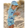 thumbnail image 4 of BemeyourBBs Toddler Baby Boys One Piece Swimsuit Rash Guard Set Infant Boys Bathing Suit Shark Turtle Print Long Sleeve Mock Neck Zipper Swimwear with Sun Hat 2 Pcs Summer Beachwear, 4 of 9