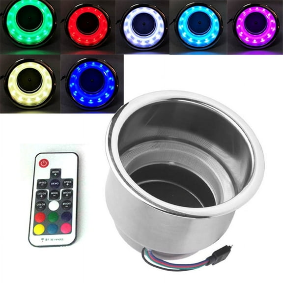 Zyutaosan 4X Stainless Steel Cup Drink Holder 14 Led W/ Remote Rgb Lights For Marine Boat