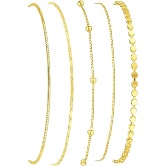Gold Bracelets for Women, 14K Gold Plated Stackable Bracelet Stack Set Adjustable Charm Paperclip Chain Snake Link Layered Waterproof Jewelry Sets Gifts