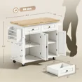 thumbnail image 4 of Kitchen Island Cart with Rubber Wood Top, Rolling Kitchen Island Table with Drawers, Adjustable Shelves, Spice Rack & Towel Rack — White, 4 of 5