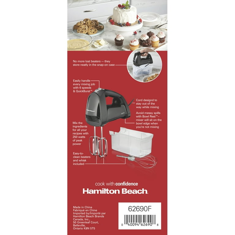 Hamilton Beach 6 Speed Hand Mixer, Quick Burst, Storage Case, New, Black,  62690 
