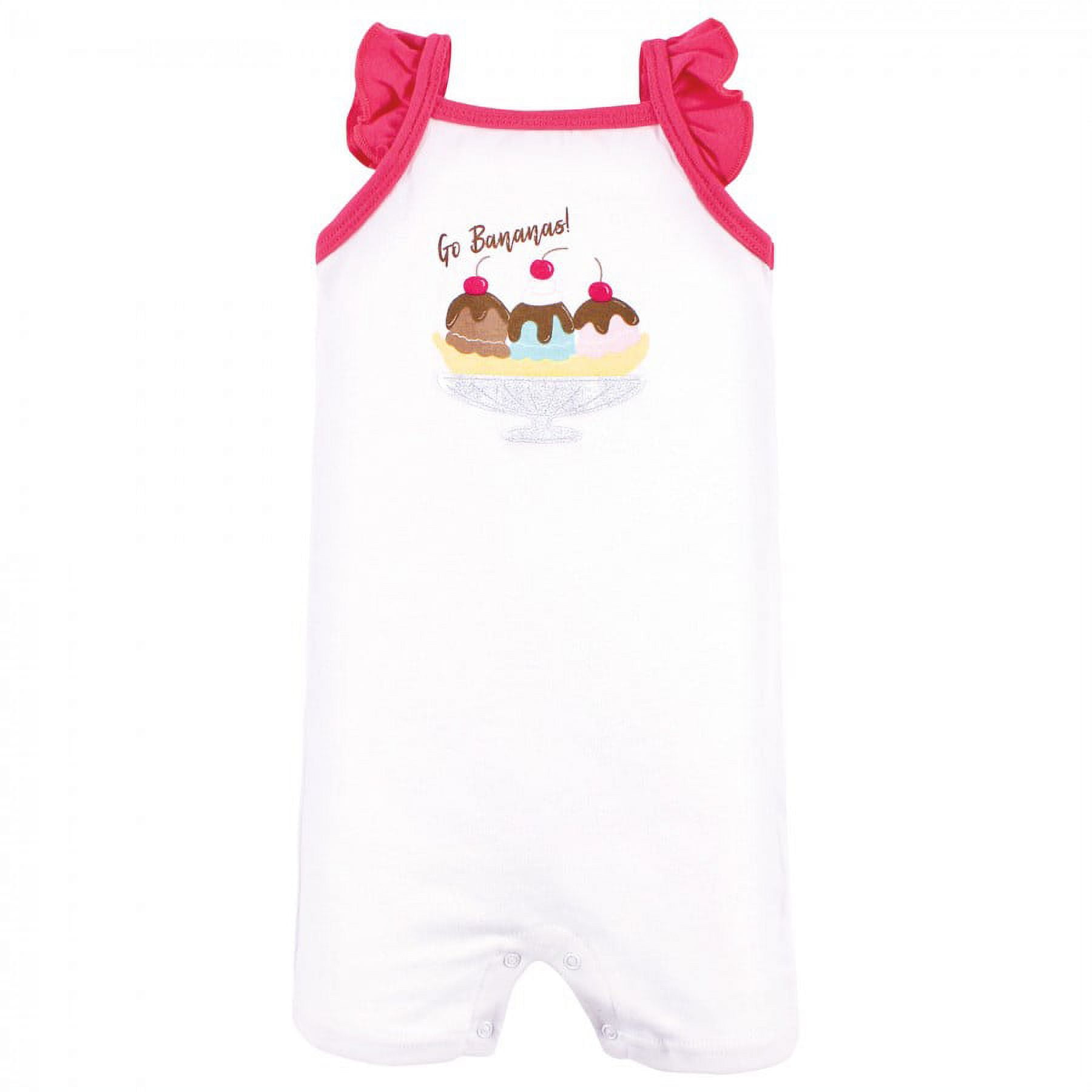 Hudson Baby Infant Girl Cotton Rompers, Banana Split, 0-3 Months