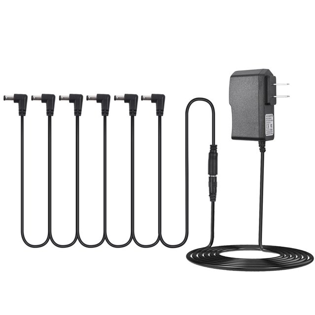 Guitar Effect Pedal Power Supply Adapter with 6 Ways Daisy Chain Cable Power Line Right Angle