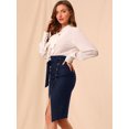thumbnail image 2 of Unique Bargains Women's Button Decor Split Belted Tie Waist Pencil Skirt, 2 of 6