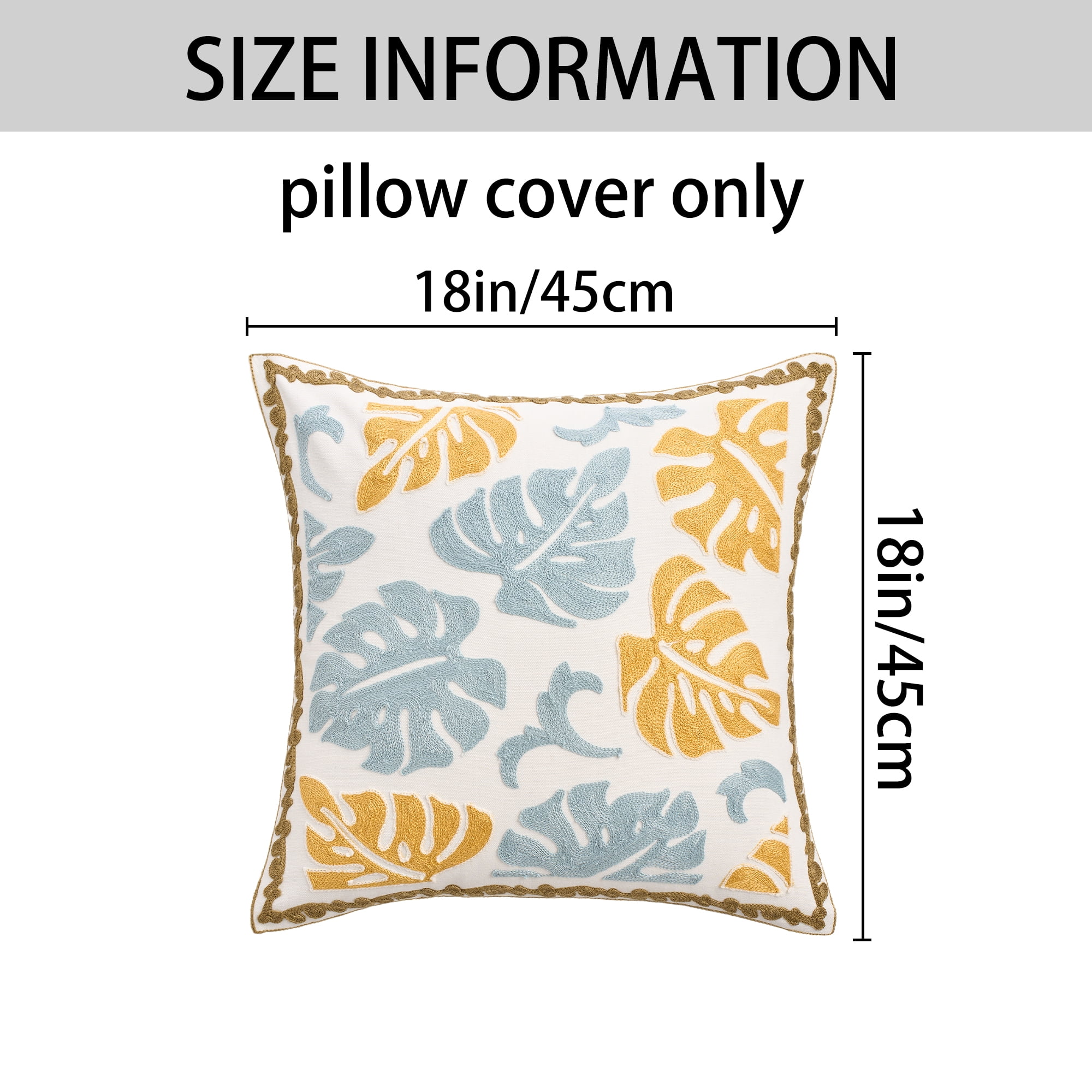 Unique Bargains Set of 2 Floral Embroidery Cotton Canvas Pillow Cover Yellow Blue