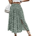 thumbnail image 3 of Women'S Print Long Skirts High Waist Split A Line Full Length Maxi Skirt Green S, 3 of 10