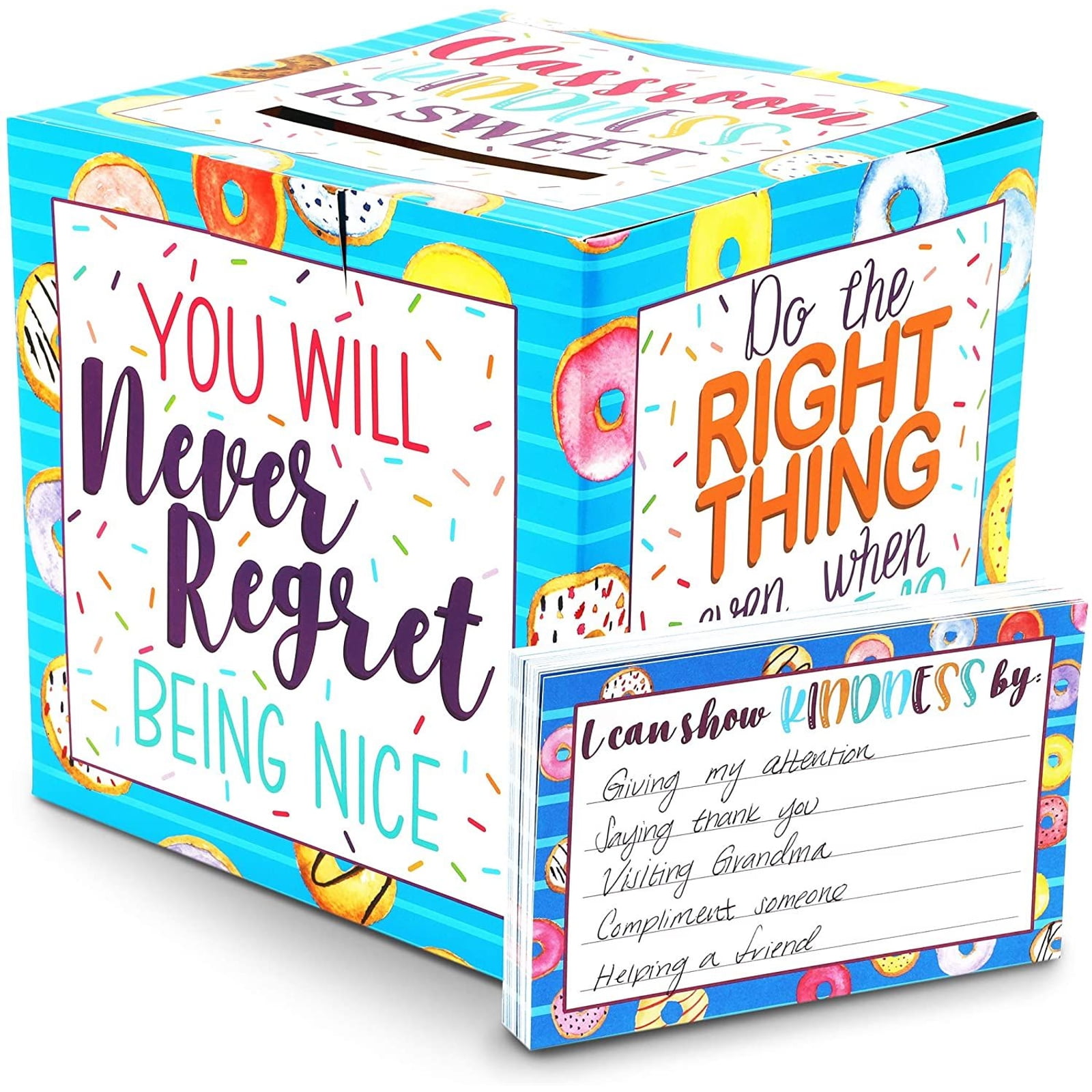 Card Box and 50 Cards of Motivational Kindness Theme for Classroom School Learning Supplies