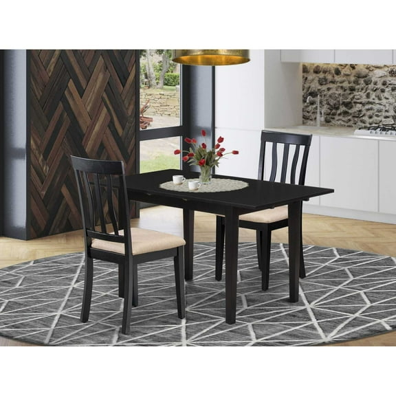 East West Furniture Norfolk 3-piece Dining Set with Linen Fabric Seat in Black