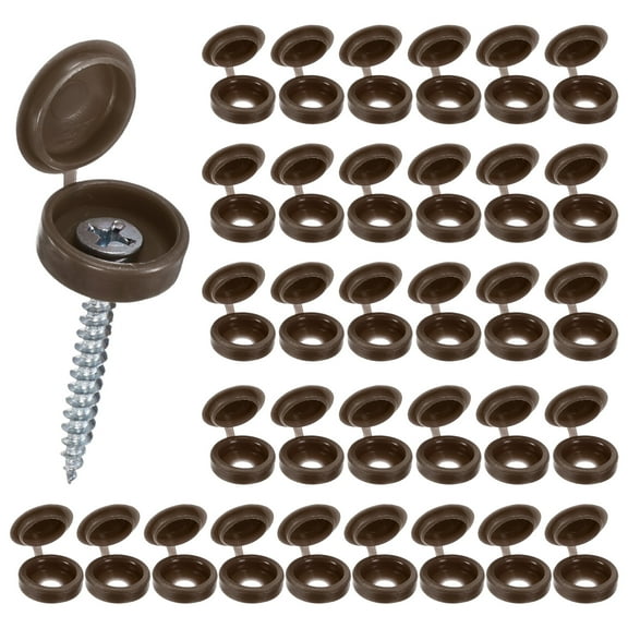 Uxcell 100-Pack Plastic Hinged Screw Covers Caps, 4mm Shutter Screws with Caps, Fold Screw Snap Covers, Washer Flip Screw Cover [Coffee Brown]