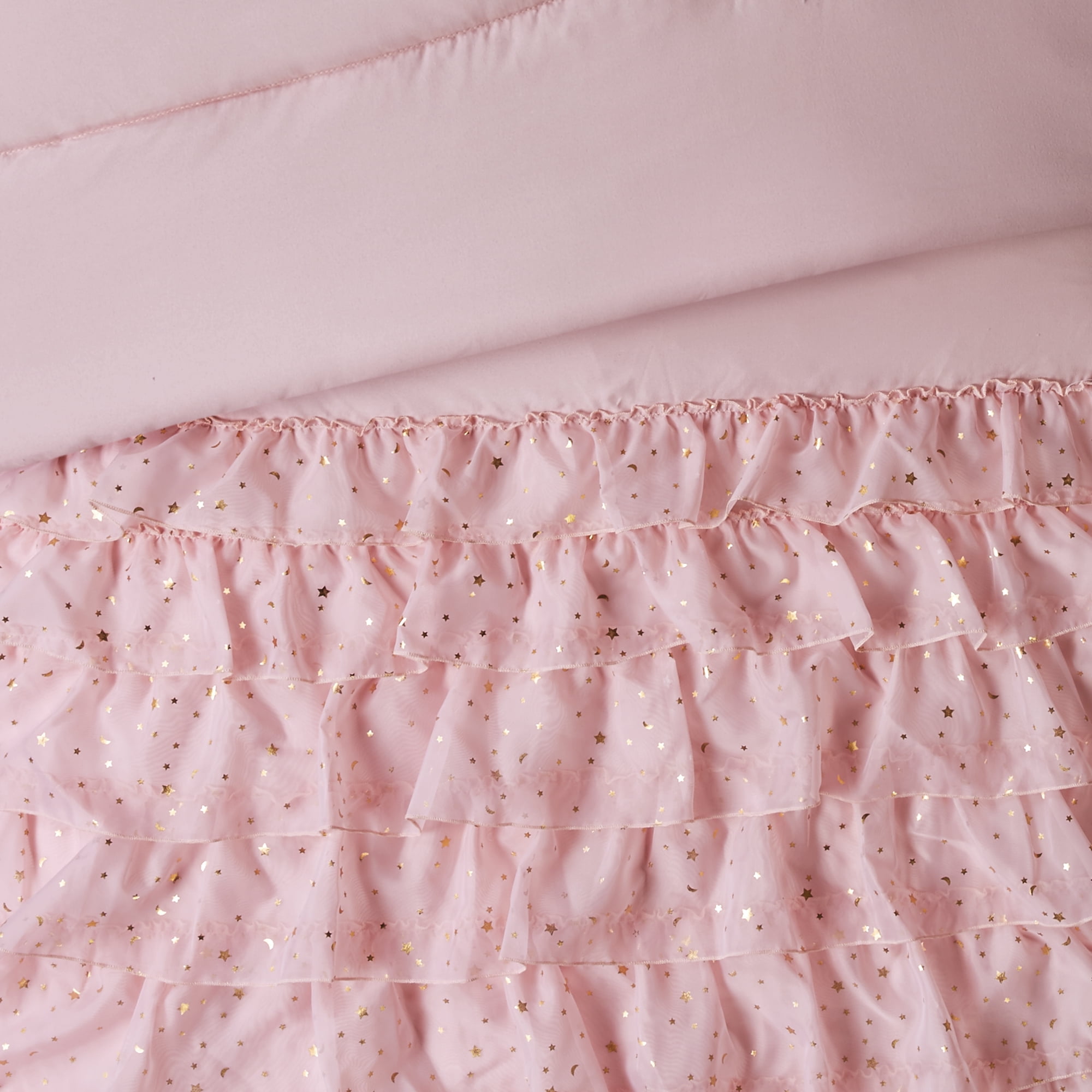 Your Zone Nova Organza Ruffle Layers 2 Piece Comforter and Sham Set, Twin, Blush (Skirt not included)