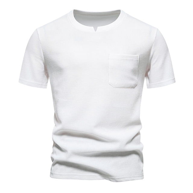 Penkiiy T-Shirts Henley à Manches Courtes Décontractés d'Été pour Hommes, Patte de Boutonnage, T-Shirts Unis à Col Rond, m Blanc
