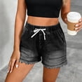 thumbnail image 5 of ClodeEU Women's Elastic Waist Drawstring Denim Shorts, Frayed Hem Jean Shorts with Pockets Black,Women's Plus L, 5 of 9
