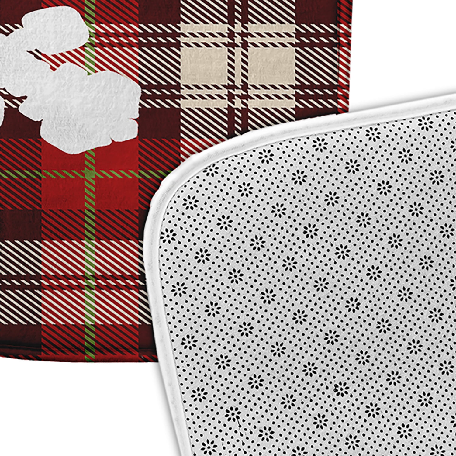 Simply Daisy Snow Flake on Plaid Pet Feeding Mat for Dogs and Cats