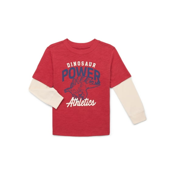 Wonder Nation Little Boys Hangdown Graphic Tee with Long Sleeves, Sizes 4-10