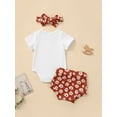 thumbnail image 4 of Franhais 3 Pieces Baby Suit Set, Letter Print Round Neck Short Sleeve Romper+ Daisy Print Shorts+ Headband for Girls, 0-18 Months, 4 of 8