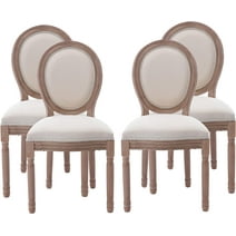 Tzicr French Dining Chairs Set of 4,Mid Century Upholstered Dining Chairs with Round Backrest Solid Wood Frame, Farmhouse Dining Chairs for Dining Room, Bedroom, Kitchen.(Beige)