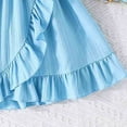 thumbnail image 7 of FAOWME Girls Summer Striped Flutter Sleeve Dress With Ruffled Hem & Adjustable Waist Belt Casual Round Neck Beachwear Sky Blue 5-6 Years, 7 of 7