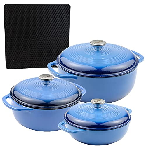 Lodge 3-Piece Enameled Cast Iron Dutch Oven Cookware Set with Dual ...