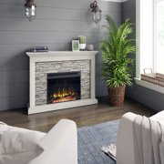 Rustic Wall Mantel Electric Fireplace with Stacked Stone Look