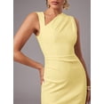 thumbnail image 4 of Yellow Womens Elegant Asymmetric One-Shoulder Sleeveless Sheath Midi Dress, 4 of 7