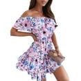 thumbnail image 3 of Enwejyy Womens Holiday Beach Summer Sexy Off-The-Shoulder Short Sleeve Floral Print A-Line Dress, 3 of 3