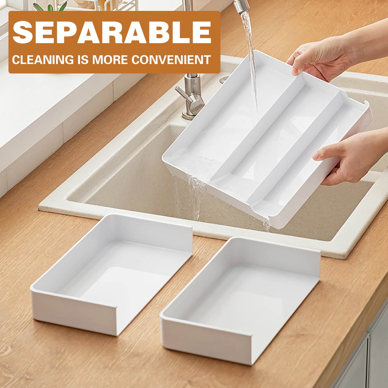 Silverware Organizer,Utensil Drawer Organizer,Drawer Storage Box,Kitchen Drawer Organizer,Plastic Cutlery Drawer Boxes for Kitchen and Household(White 5pcs/Set 10.63*10.63in)from ANMUYUM
